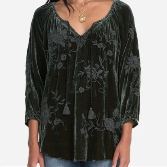 Johnny Was Millie Velvet Peasant Blouse - Picture 2 of 7